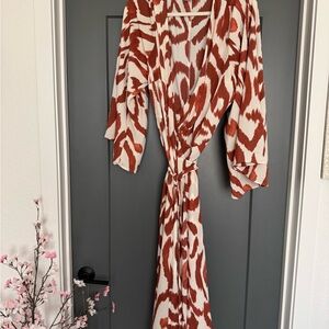 H&M Brown and Cream Patterned Long Sleeve Dress